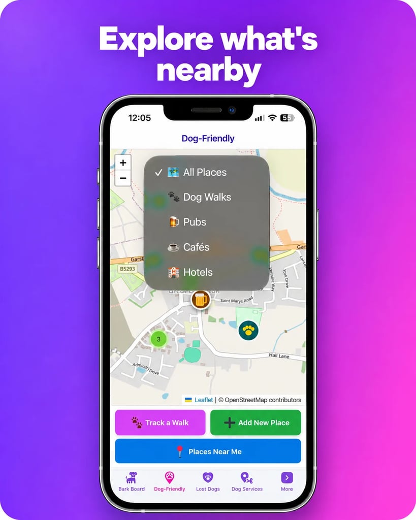Interactive map of dog-friendly places and walks.